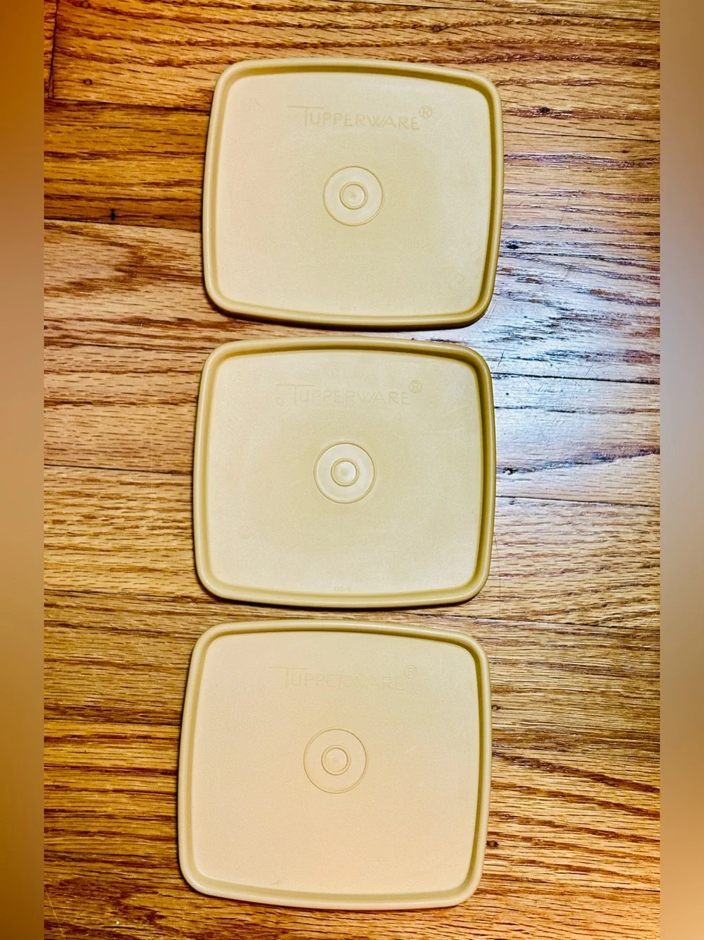 Vintage 1970s Tupperware #310 Lid Set x3 Almond Yellow 5